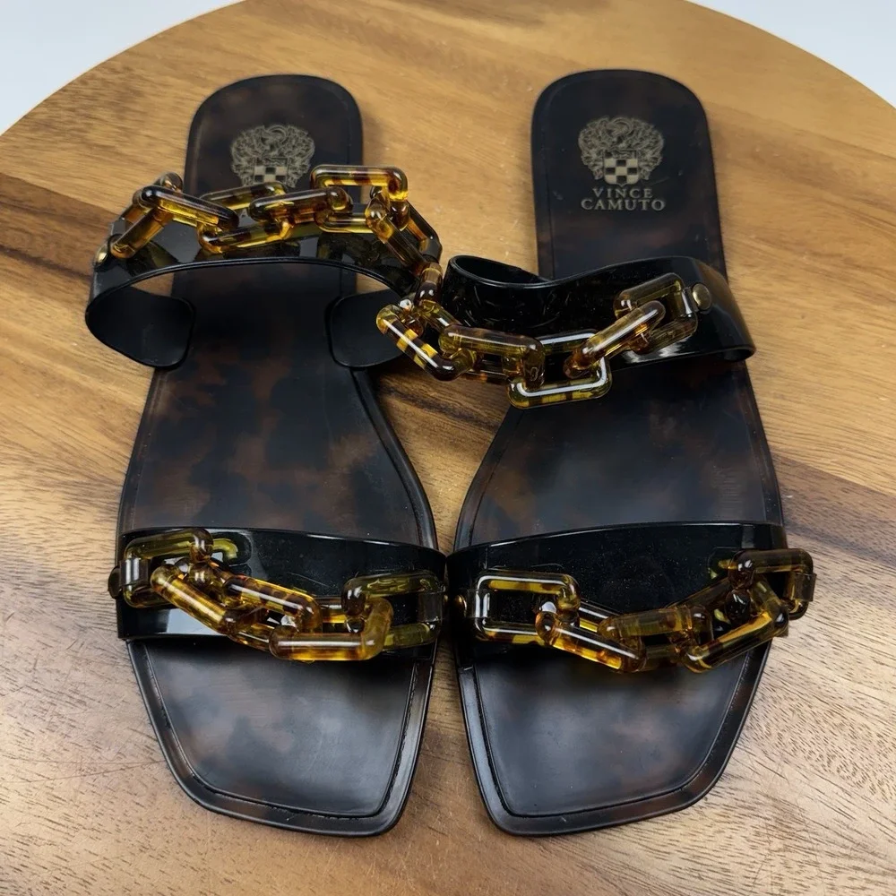 Womens Vince Camuto Felicya Brown Jelly Chain Slip On Sandals Slides Size 11 M